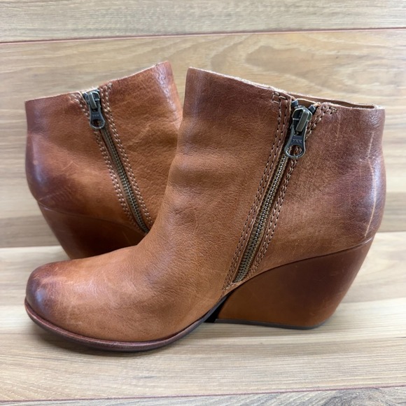 KORK EASE Wedge Chandra Booties Womens 8.5 M Cognac Leather Zip - Picture 6 of 11